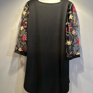 Black Dress with Floral Embroidered Sleeves